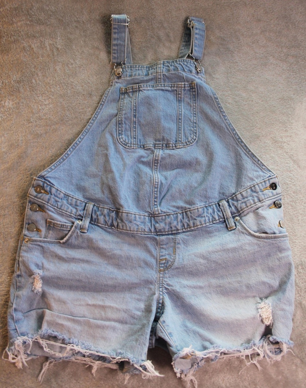 Isabel Maternity Shortalls Womens 6 Blue Denim Distressed Fringe Elastic Waist